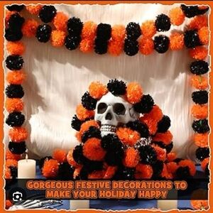 10 Pcs 5 ft Orange Black Marigold Garland Day of The Dead Halloween Decor